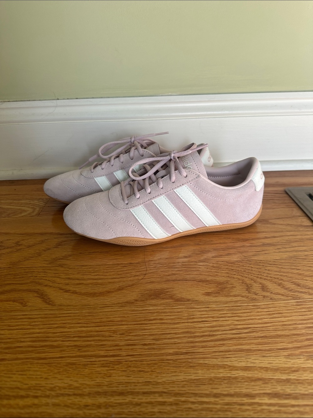 adidas Women's Suede Sneakers in Light Pink with White Stripes